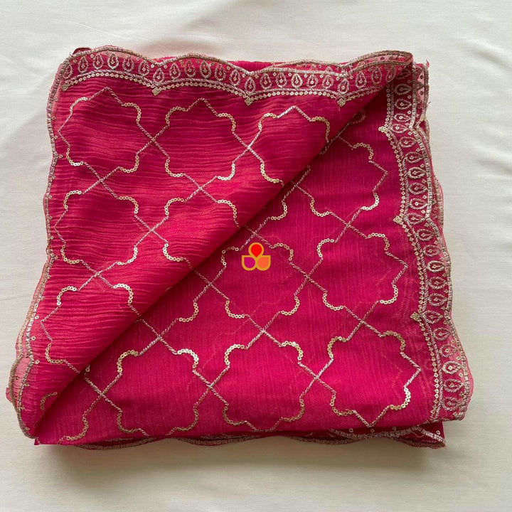 anokherang Dupattas Rose Pink Embroidered Tissue Dupatta