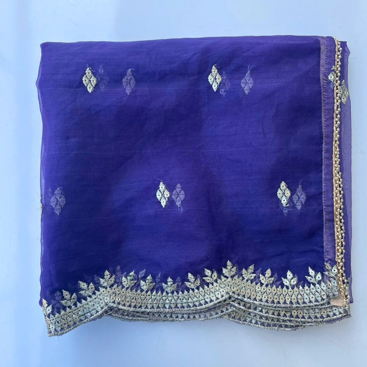 anokherang Dupattas Royal Purple Delight Zari Embroidered Organza Dupatta