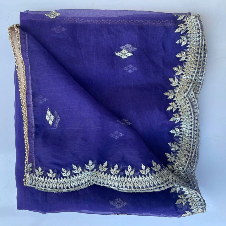 anokherang Dupattas Royal Purple Delight Zari Embroidered Organza Dupatta