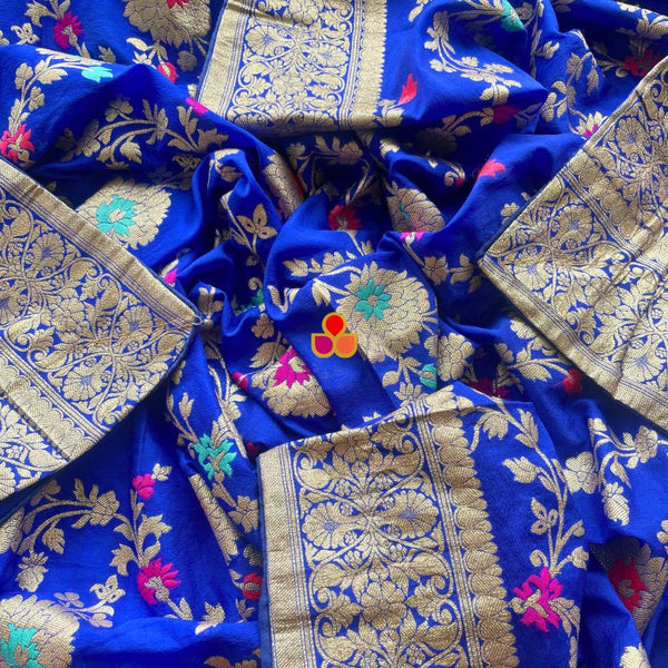 anokherang Dupattas Royal Sapphire Blue Banarasi Bandhej Dupatta