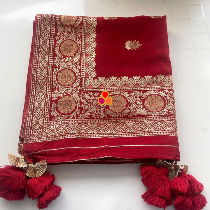 anokherang Dupattas Ruby Maroon Banarasi Silk Dupatta