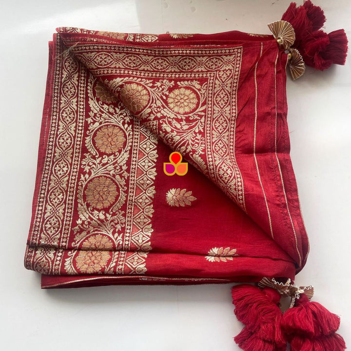 anokherang Dupattas Ruby Maroon Banarasi Silk Dupatta