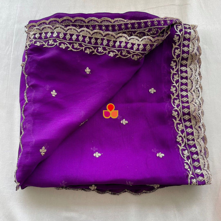 anokherang Dupattas Ruby Purple textured Chinon Dupatta