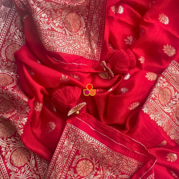 anokherang Dupattas Ruby Red Banarasi Silk Dupatta