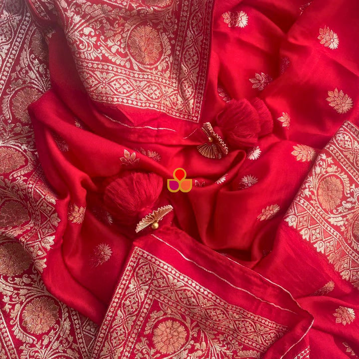 anokherang Dupattas Ruby Red Banarasi Silk Dupatta