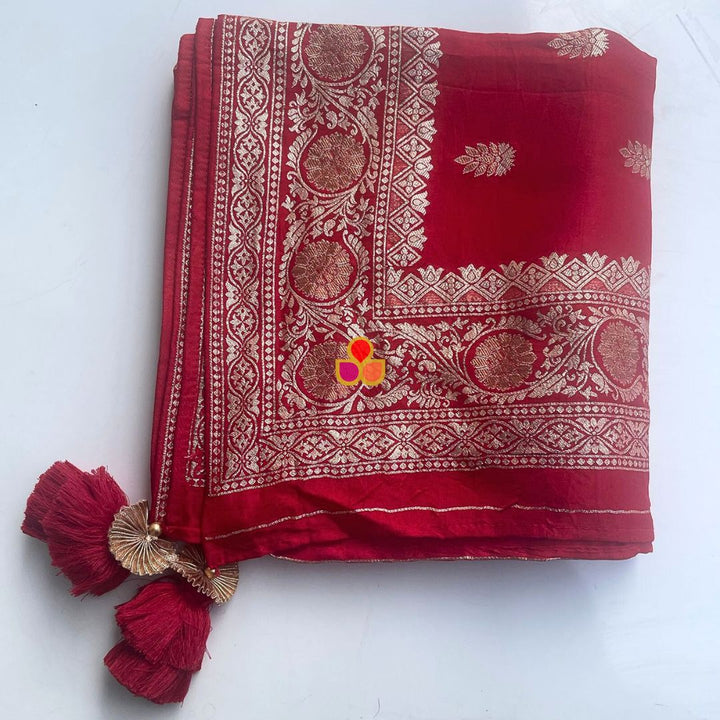 anokherang Dupattas Ruby Red Banarasi Silk Dupatta