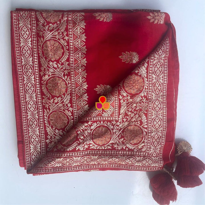 anokherang Dupattas Ruby Red Banarasi Silk Dupatta