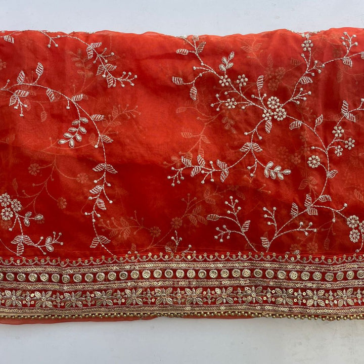 anokherang Dupattas Rust Zari Embroidered Organza Dupatta
