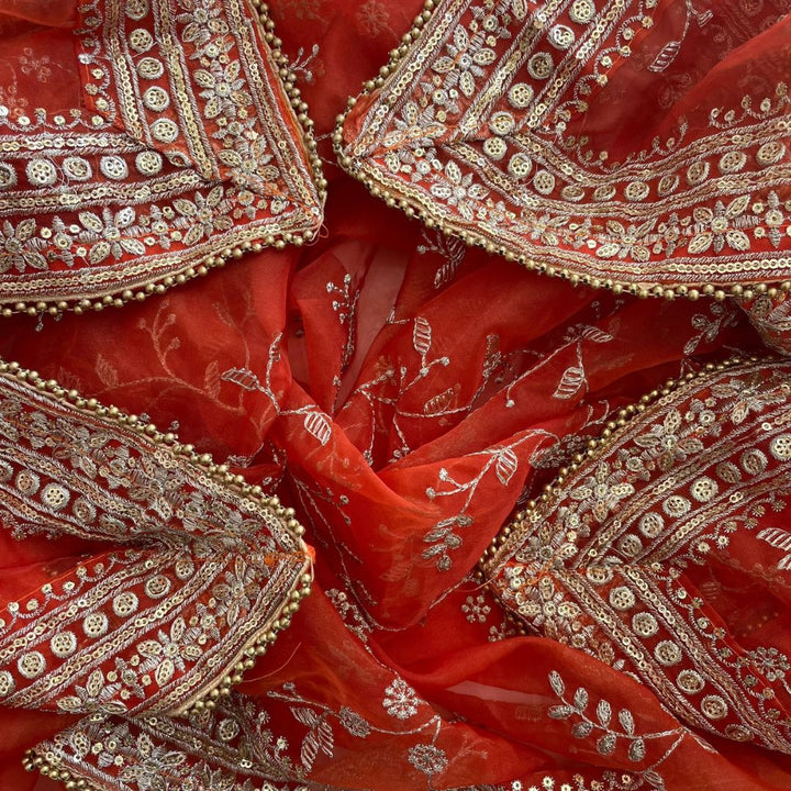 anokherang Dupattas Rust Zari Embroidered Organza Dupatta