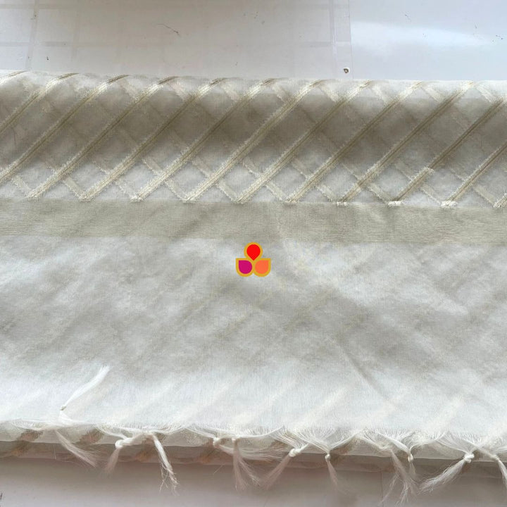 anokherang Dupattas Saba Ivory Zari Stripes Organza Dupatta