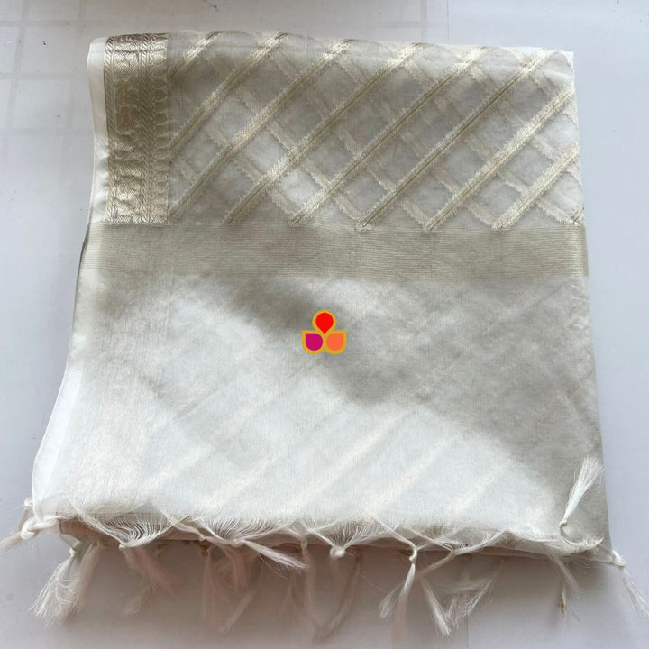 anokherang Dupattas Saba Ivory Zari Stripes Organza Dupatta