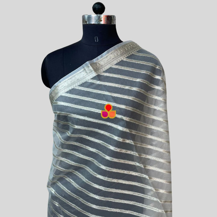 anokherang Dupattas Saba Ivory Zari Stripes Silk Dupatta