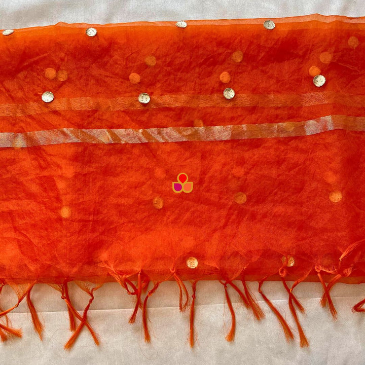 anokherang Dupattas Saffron Foil Gotta Organza Dupatta