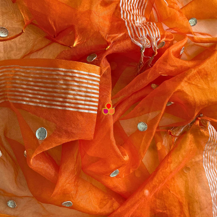 anokherang Dupattas Saffron Foil Gotta Organza Dupatta