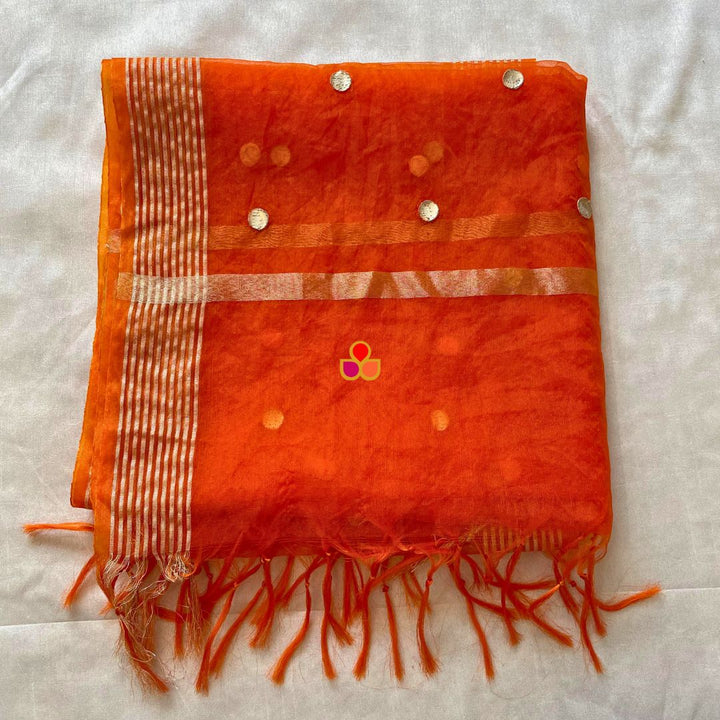 anokherang Dupattas Saffron Foil Gotta Organza Dupatta