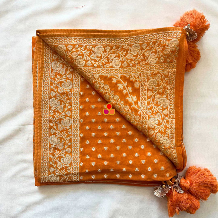 anokherang Dupattas Saffron Georgette Banarsi Dupatta