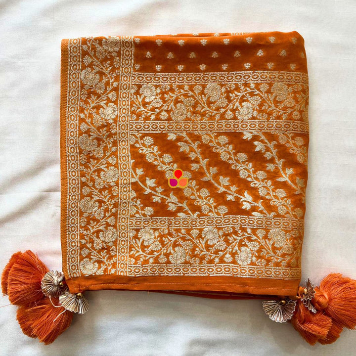 anokherang Dupattas Saffron Georgette Banarsi Dupatta