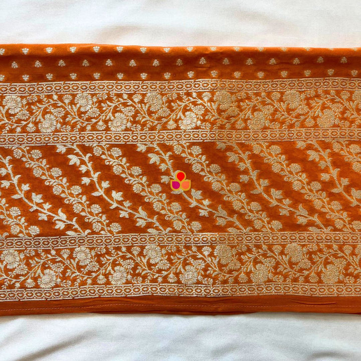 anokherang Dupattas Saffron Georgette Banarsi Dupatta