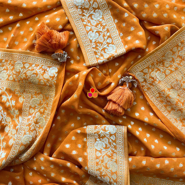 anokherang Dupattas Saffron Georgette Banarsi Dupatta