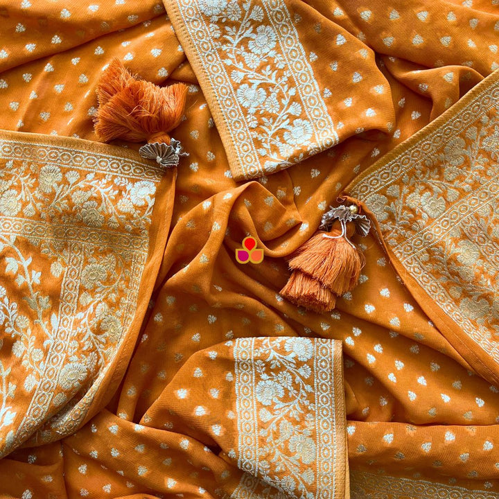 anokherang Dupattas Saffron Georgette Banarsi Dupatta