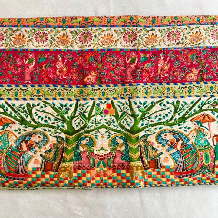 anokherang Dupattas Shahi Ivory Gold Multicolor Threadwork Embroidered Silk Dupatta