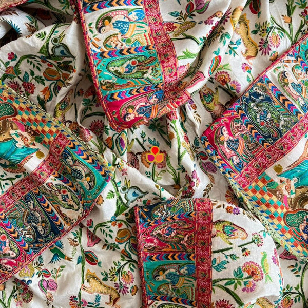 anokherang Dupattas Shahi Ivory Gold Multicolor Threadwork Embroidered Silk Dupatta