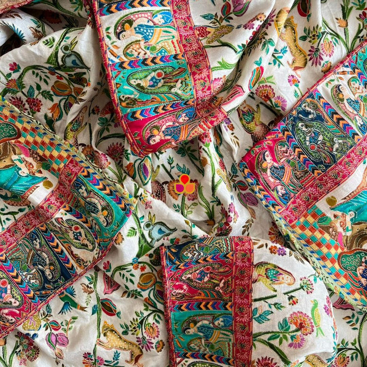 anokherang Dupattas Shahi Ivory Gold Multicolor Threadwork Embroidered Silk Dupatta