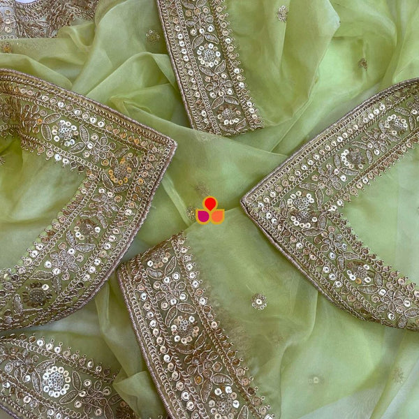 anokherang Dupattas Shama Green Embroidered Organza Dupatta