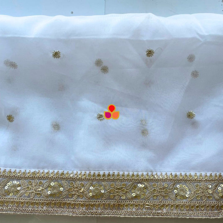 anokherang Dupattas Shama Ivory Embroidered Organza Dupatta