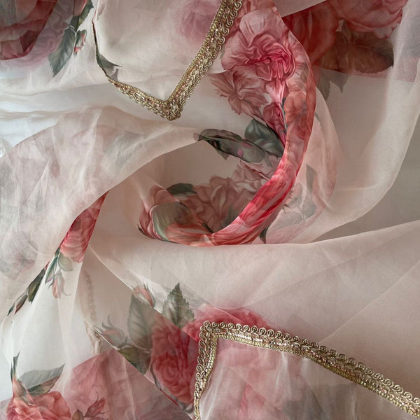 anokherang Dupattas Sheer Floral Printed Organza Dupatta