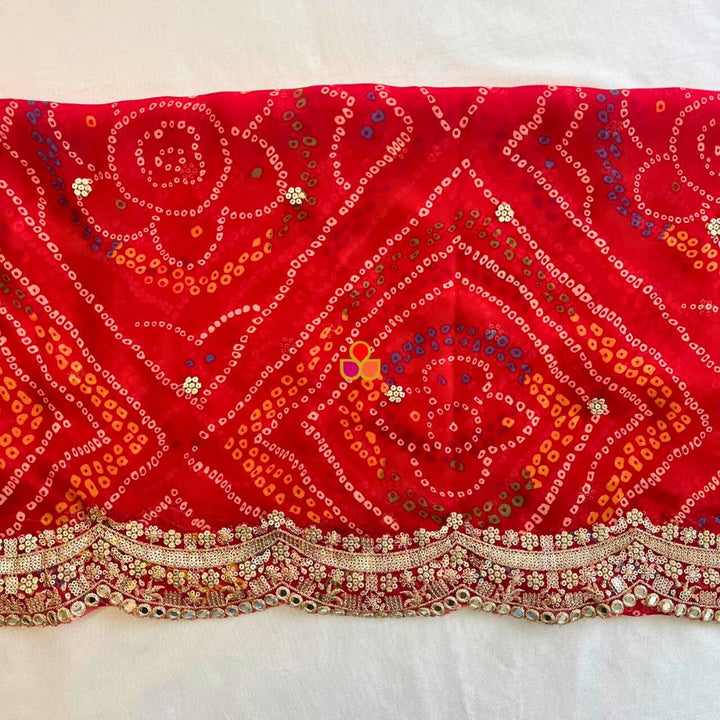 anokherang Dupattas Shringar Red Bandhej Scalloped Georgette Dupatta