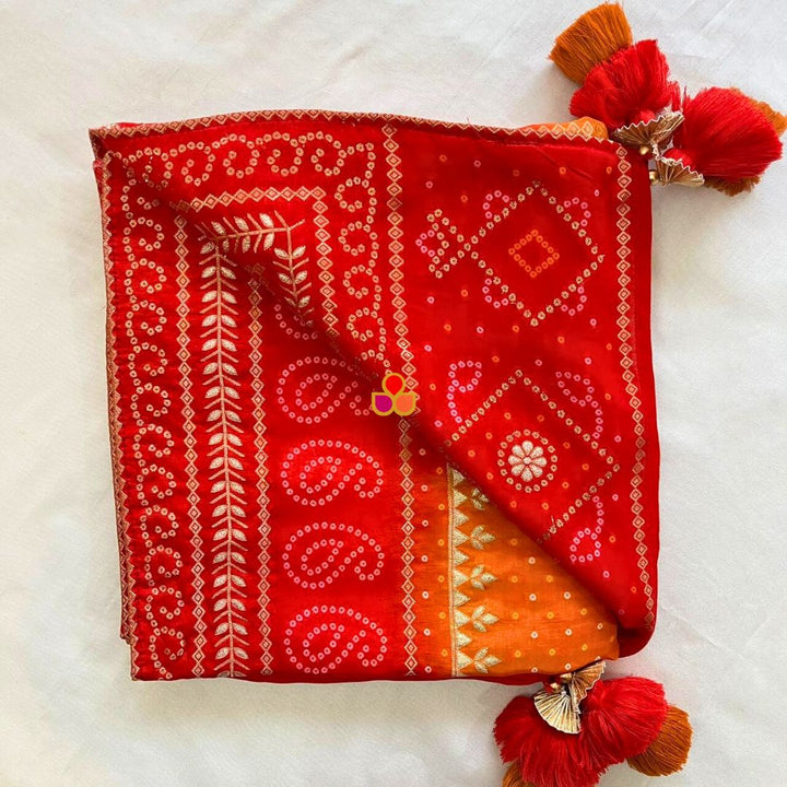 anokherang Dupattas Shringar Red Ornage Bandhej Silk Dupatta