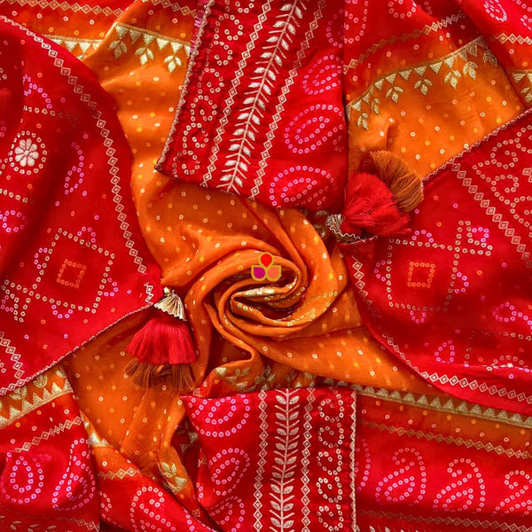 anokherang Dupattas Shringar Red Ornage Bandhej Silk Dupatta