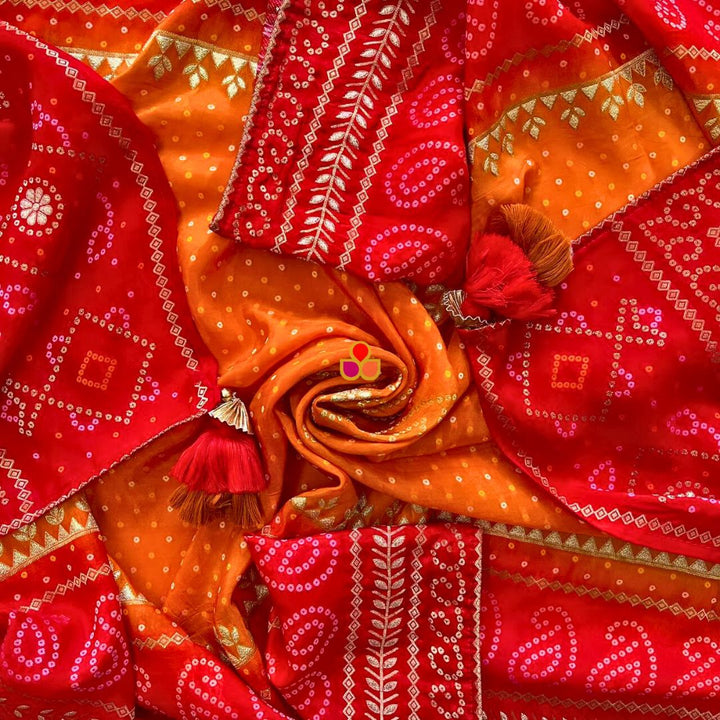 anokherang Dupattas Shringar Red Ornage Bandhej Silk Dupatta