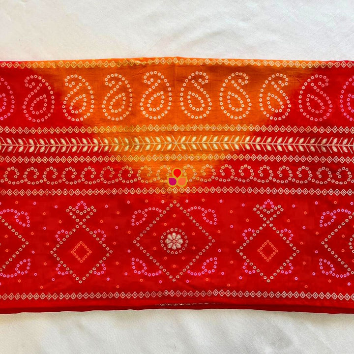 anokherang Dupattas Shringar Red Ornage Bandhej Silk Dupatta