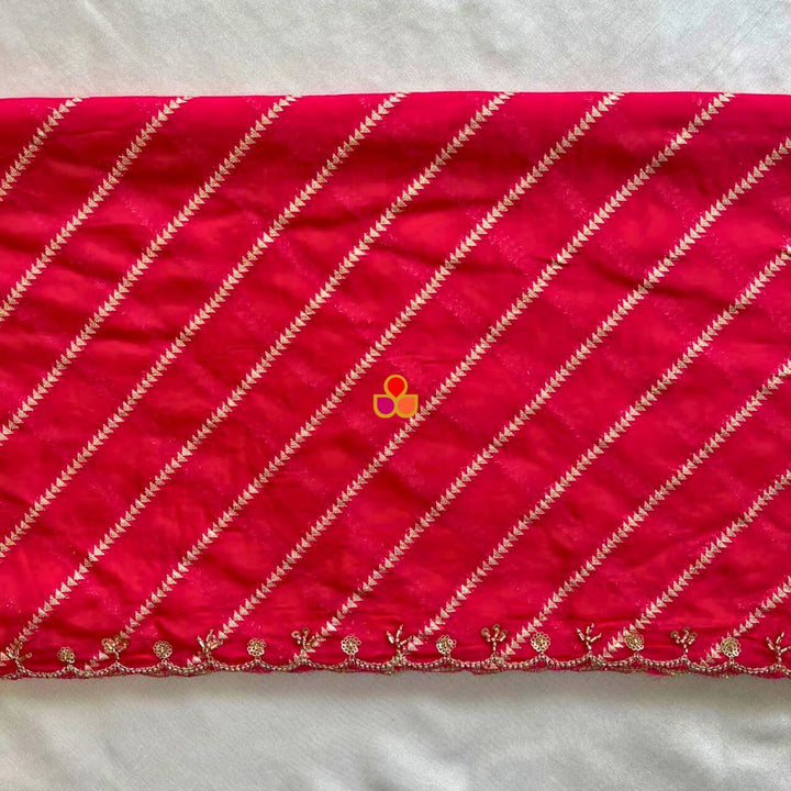 anokherang Dupattas Sitara Stripe Hot Pink Hand-Embroidered Georgette Dupatta