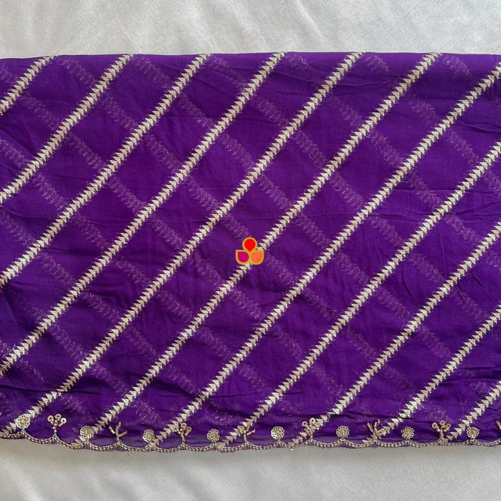 anokherang Dupattas Sitara Stripe Royal Purple Hand-Embroidered Georgette Dupatta