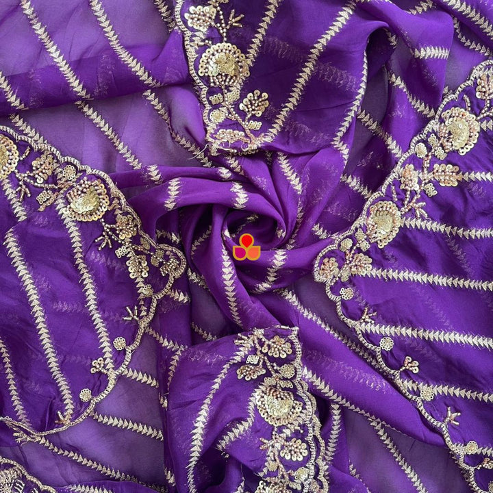 anokherang Dupattas Sitara Stripe Royal Purple Hand-Embroidered Georgette Dupatta