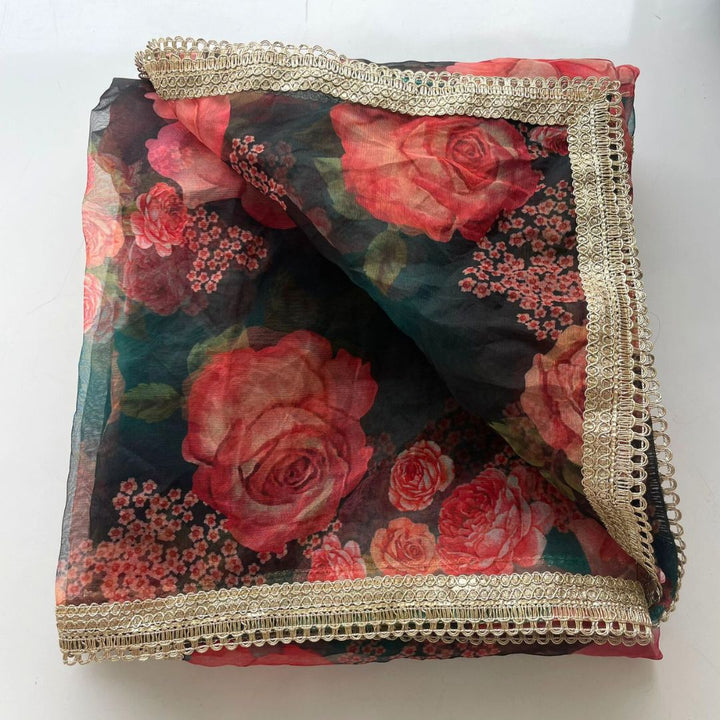 anokherang Dupattas Sizzling Green Floral Printed Organza Dupatta