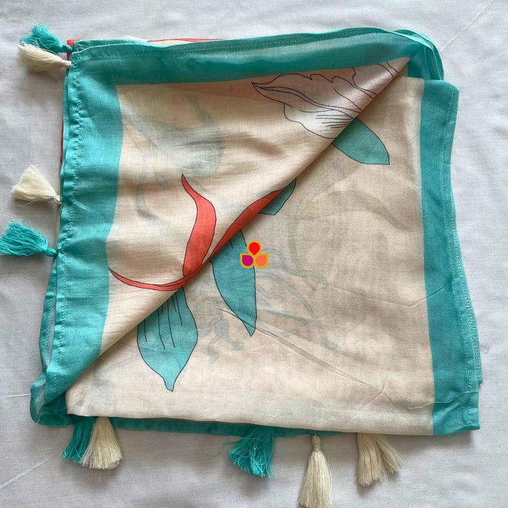anokherang Dupattas Soft Blue Floral Printed Modal Silk Dupatta