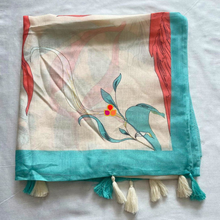 anokherang Dupattas Soft Blue Floral Printed Modal Silk Dupatta