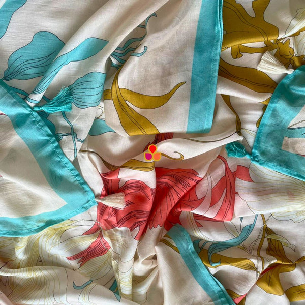 anokherang Dupattas Soft Blue Floral Printed Modal Silk Dupatta