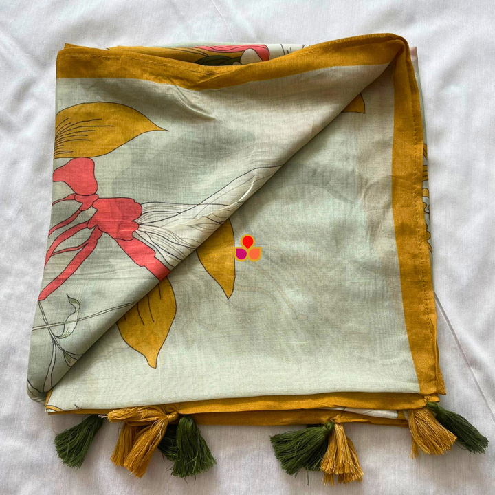 anokherang Dupattas Soft Mint Green Floral Printed Modal Silk Dupatta
