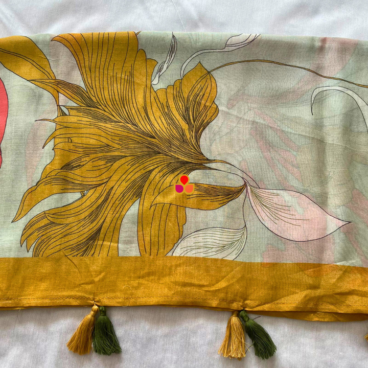 anokherang Dupattas Soft Mint Green Floral Printed Modal Silk Dupatta