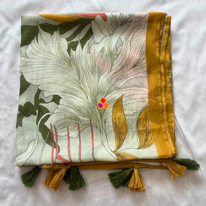 anokherang Dupattas Soft Mint Green Floral Printed Modal Silk Dupatta