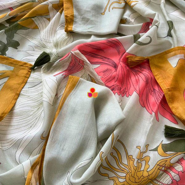 anokherang Dupattas Soft Mint Green Floral Printed Modal Silk Dupatta