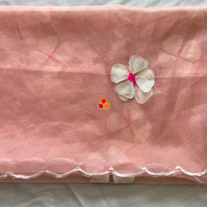anokherang Dupattas Soft Peach Floral Hand Painted Organza Dupatta