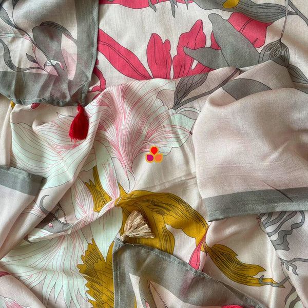anokherang Dupattas Soft Pink Floral Printed Modal Silk Dupatta