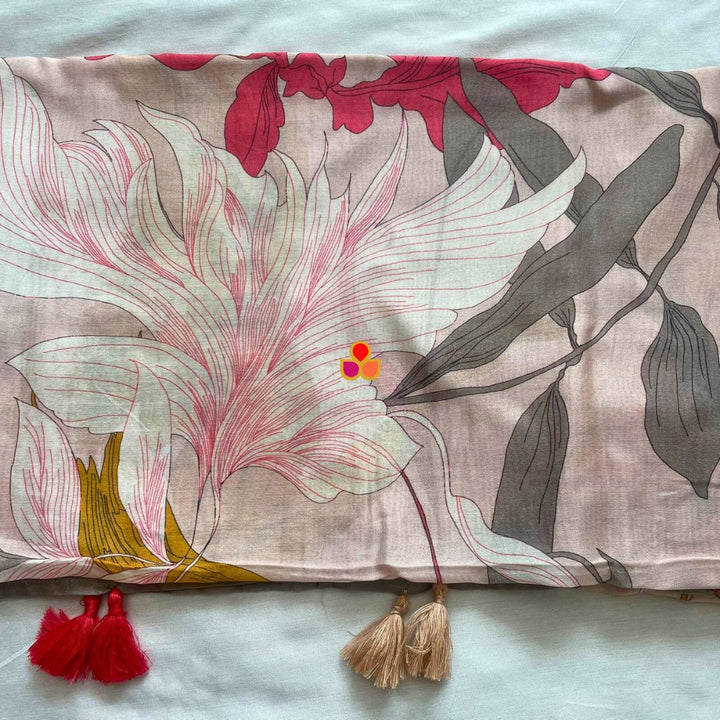 anokherang Dupattas Soft Pink Floral Printed Modal Silk Dupatta