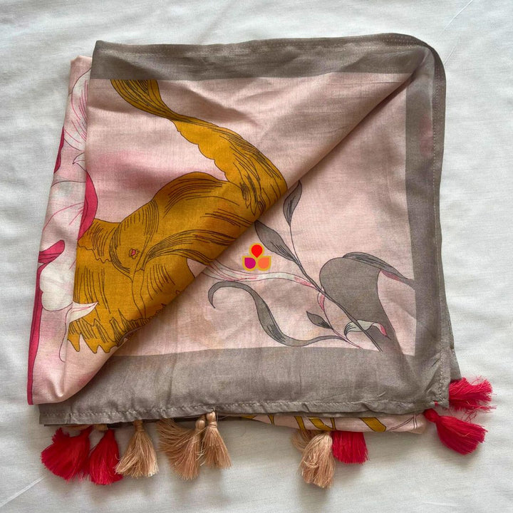 anokherang Dupattas Soft Pink Floral Printed Modal Silk Dupatta